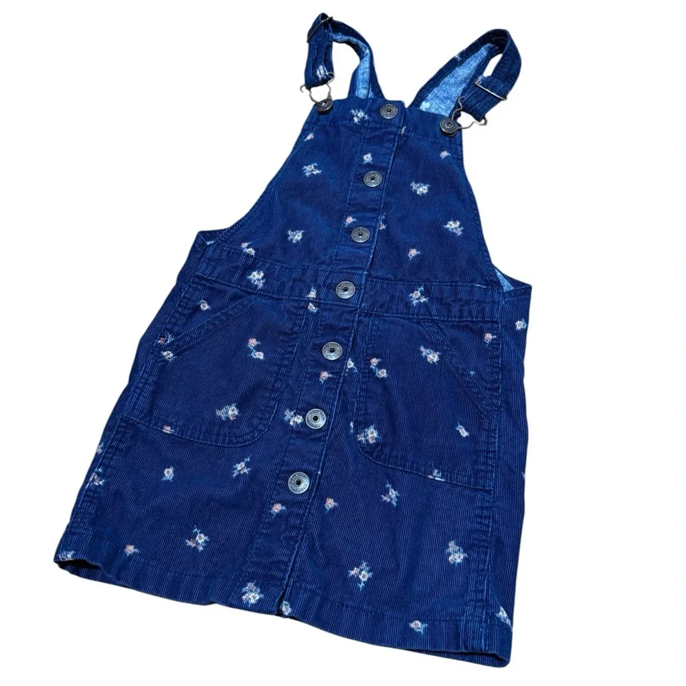 Oshkosh Navy Blue Corduroy Floral Jumper Dress Cottagecore Farmhouse Girls 6/6X